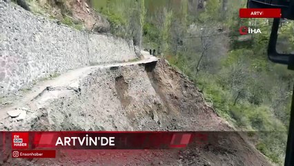 Yusufeli ilçesine yol yapımı sırasında heyelan meydana geldi