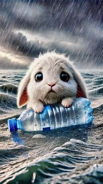 A little rabbit floating in the middle of a heavy rainstorm #RabbitRescue #CuteAnimals #AnimalRescue - Rabbit's Journey