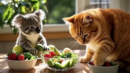Kitten’s Tender Rescue: Sharing a Fresh Salad with a Koala Friend