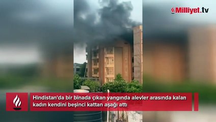Dehşete düşüren an! Alevlerin içinde kaldı, 5. kattan atladı!