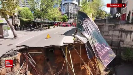 İstanbul Sarıyer'de çöken yol trafiğe kapatıldı