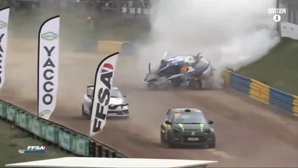 Rallycross France 2025 Lessay D4 Q1 Race 2 Caillon Huge Crash Rolls