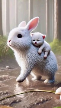A rabbit saves a kitten that was separated from its mother🐰 #RabbitRescue #CuteAnimals #AnimalRescue - Rabbit's Journey