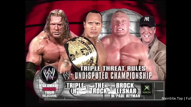 Triple H vs The Rock vs Brock Lesnar w/ Paul Undisputed WWE Championship Triple Threat Match - Global Warning 2002 10/8/02