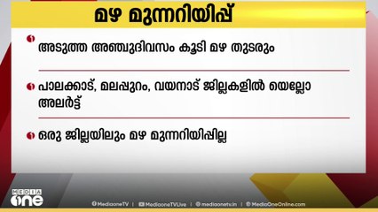 സംസ്ഥാനത്ത് അടുത്ത അഞ്ചുദിവസം കൂടി മഴ തുടരുമെന്ന് മുന്നറിയിപ്പ്