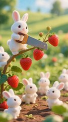 tiny rabbit collecting straberry