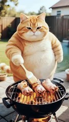 Orange cat cook food