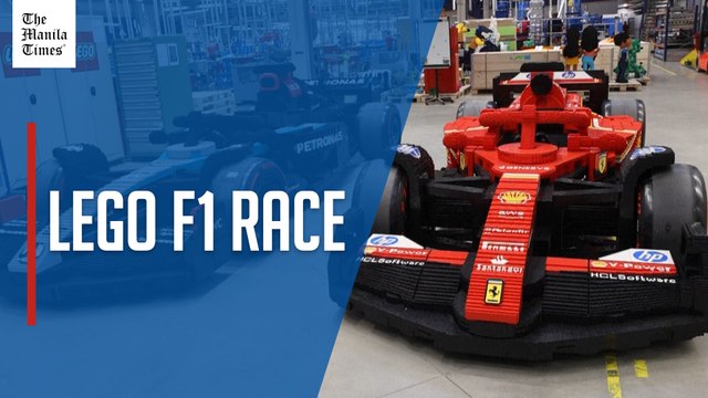 Lego F1 cars race on Miami circuit