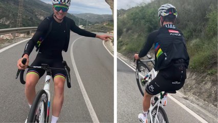 Cyclisme - Route 2025 - Quand Tadej Pogacar essaie le "Wheelie Challenge"