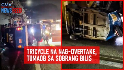 Tricycle na nag-overtake, tumaob sa sobrang bilis | GMA Integrated Newsfeed