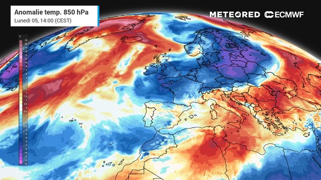 Lunedì 5 maggio 2025: anomalie temperature Europa