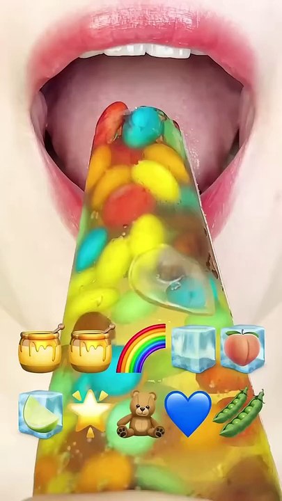 ASMR EMOJI FOOD 🍯🍯🌈🧊🍋_🟩🌟🧸💙 이모지 먹방 (sped up)