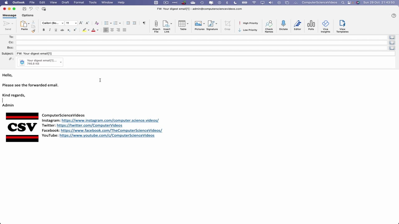 How to FORWARD an Email as an Attachment on Microsoft Outlook Using a Mac Computer - Basic Tutorial