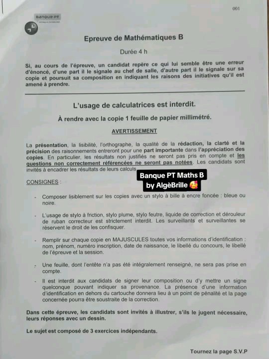 Sujet Banque PT Maths B 2025Sujet Mathématiques B tombé le 05/05/25.#prepa #banquept  #ptsi #pt  #concours #concoursprepa