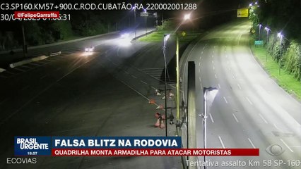 Imagens mostram como quadrilha monta falsa blitz na rodovia