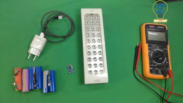 تحويل كشاف الطواريء لبطاريات ليثيوم وشحن usb Emergency light with 18650 Lithium batteries