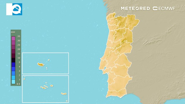 Após vários dias sem precipitação, a partir do meio da semana espera-se precipitação em território nacional, podendo chegar aos 37 mm no final de sábado no Norte do país.