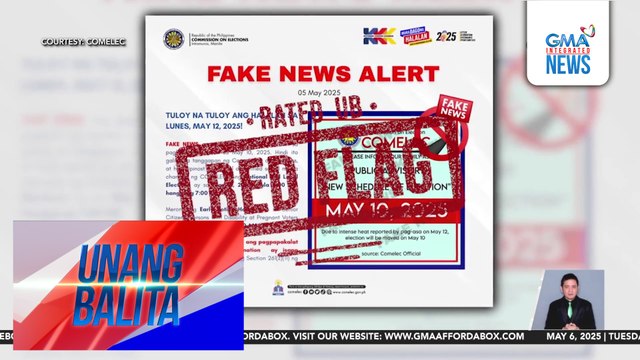 Comelec – Peke ang impormasyon na inilipat sa May 10 ang eleksyon; tuloy pa rin ang eleksyon sa May 12 | Unang Balita