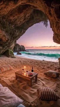 Beachside Cove: Sunset Picnic Setup, Fruit, and Candlelight Amidst Tranquil Ocean Views and Soft Pastel Skies.#reel#reelinstagram#reelfacebook#fyp#foryou#interiordecorating#homedetails#luxury#cozychic#bedroomoasis#peacefulretreat#follow