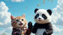 Cat and panda friendship