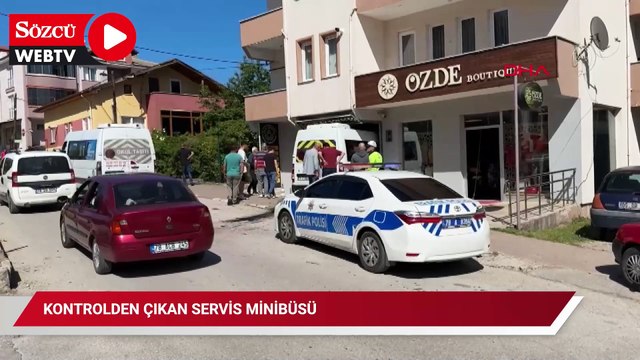 Kontrolden çıkan servis minibüsü iş yerine girdi