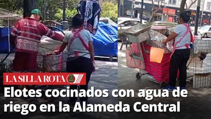 Vendedora usa agua contaminada para hervir elotes en Alameda Central