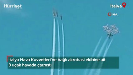 İtalya Hava Kuvvetleri'ne bağlı akrobasi ekibine ait 3 uçak havada çarpıştı
