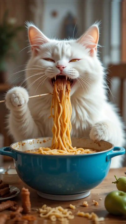 The cat ate a noodle full of worms.
