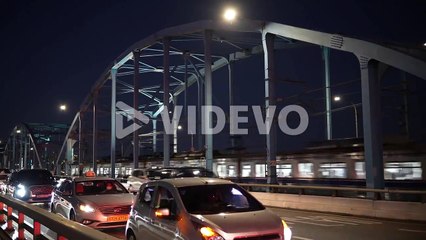 Line of cars stuck in traffic jam on Dongjak bridge