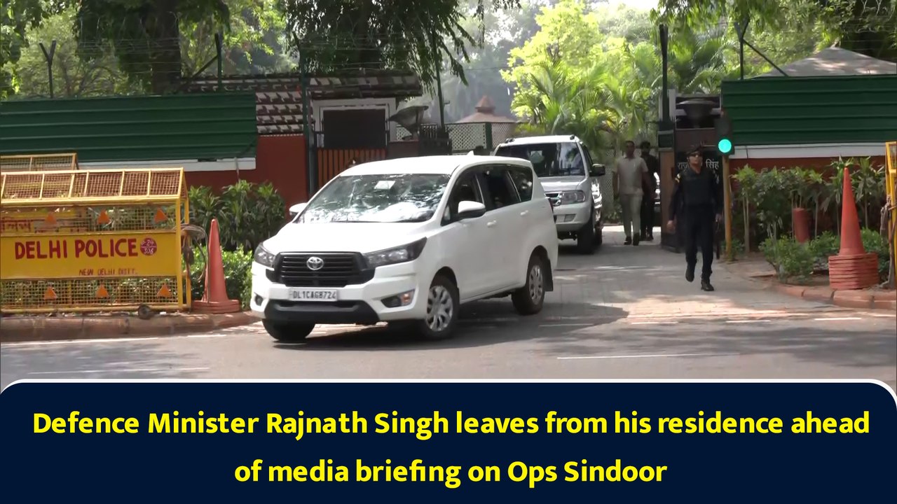 Defence Minister Rajnath Singh leaves from his residence ahead of media ...