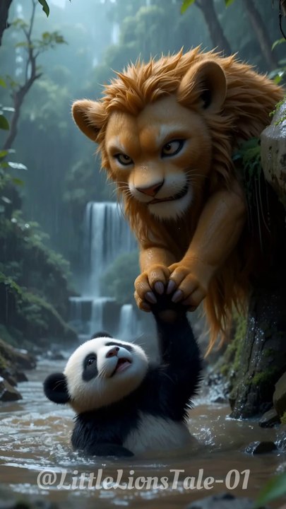 Lion Cub Saves Panda Cub from Jungle Flood – Heartwarming Animal Rescue Story