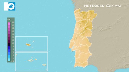 Precipitação na segunda metade da semana, com particular incidência nas regiões Norte e Centro. Até sábado espera-se até 32 mm de precipitação acumulada em algumas áreas geográficas
