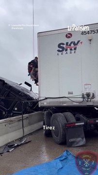 Un homme coincé dans son camion suspendu dans le vide