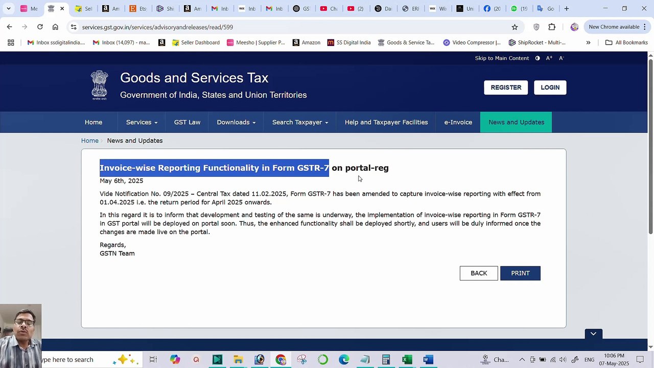 Invoice-wise Reporting Enabled in Form GSTR-7 on GST Portal !!!