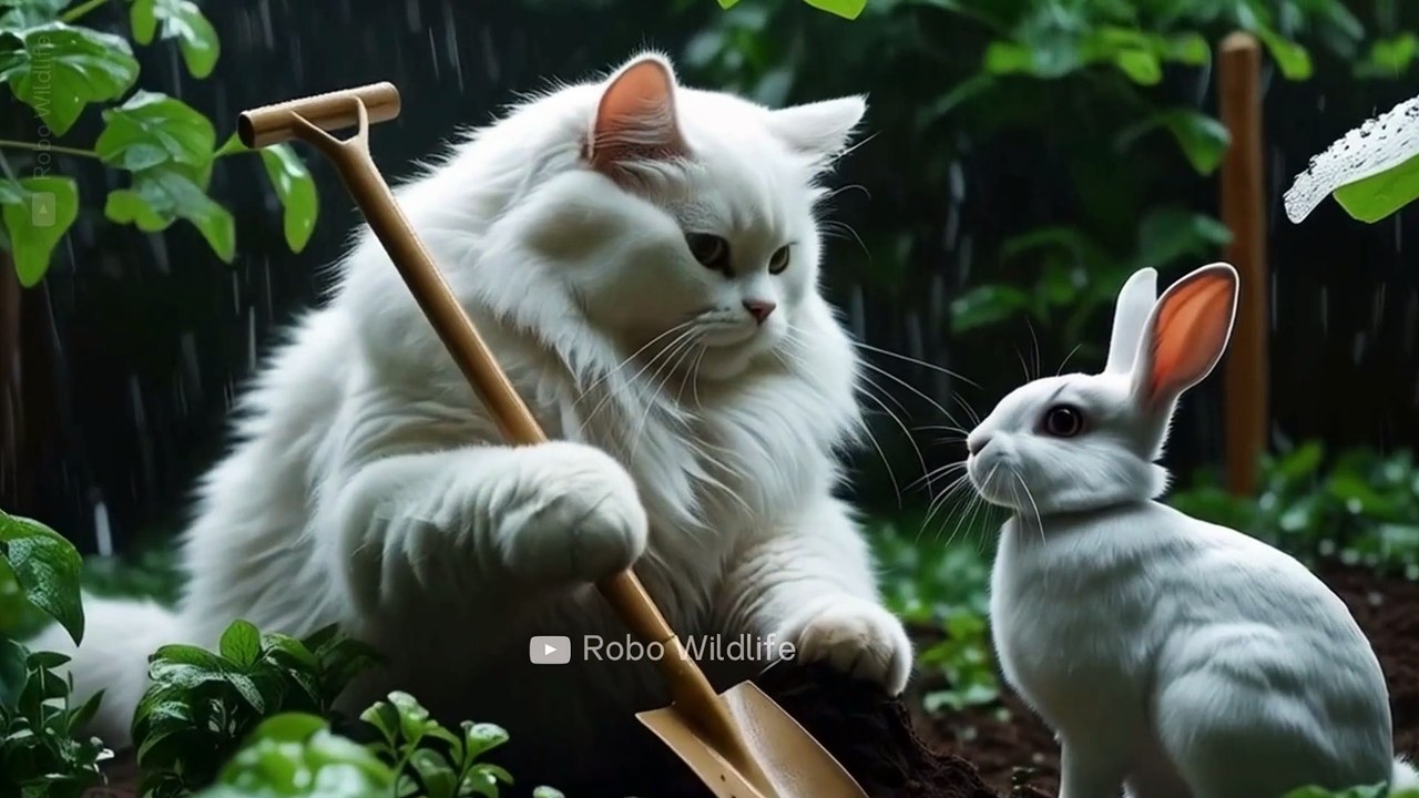 Caring cats and lovely rabbits#CatCookingFood #catcookingfood #cat #cute #funny #cat #pets