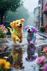 Colorful Puppies Play in the Rain 🌧️🐶 | Joyful Moments in a Magical World!