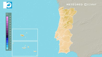Precipitaçao acumulada para Portugal até meio do dia de sábado, 10 de maio