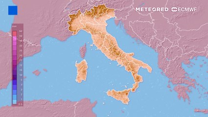 Rilievi e pianure adiacenti interessate da rovesci e brevi temporali