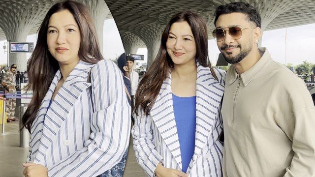 Gauahar Khan Keeps It Casual While Shielding Baby Bump At Airport With Hubby Zaid Darbar