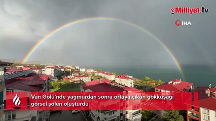 Van Gölü'nde gökkuşağı görsel şölen oluşturdu