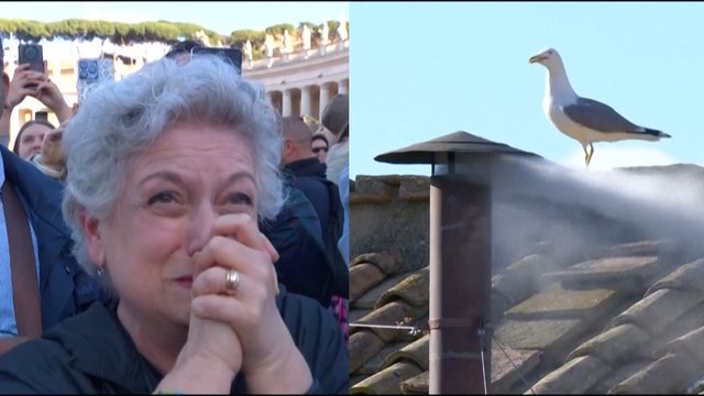 Au Vatican, la foule exulte devant la fumée blanche annonçant l'élection du pape Robert Francis Prevost