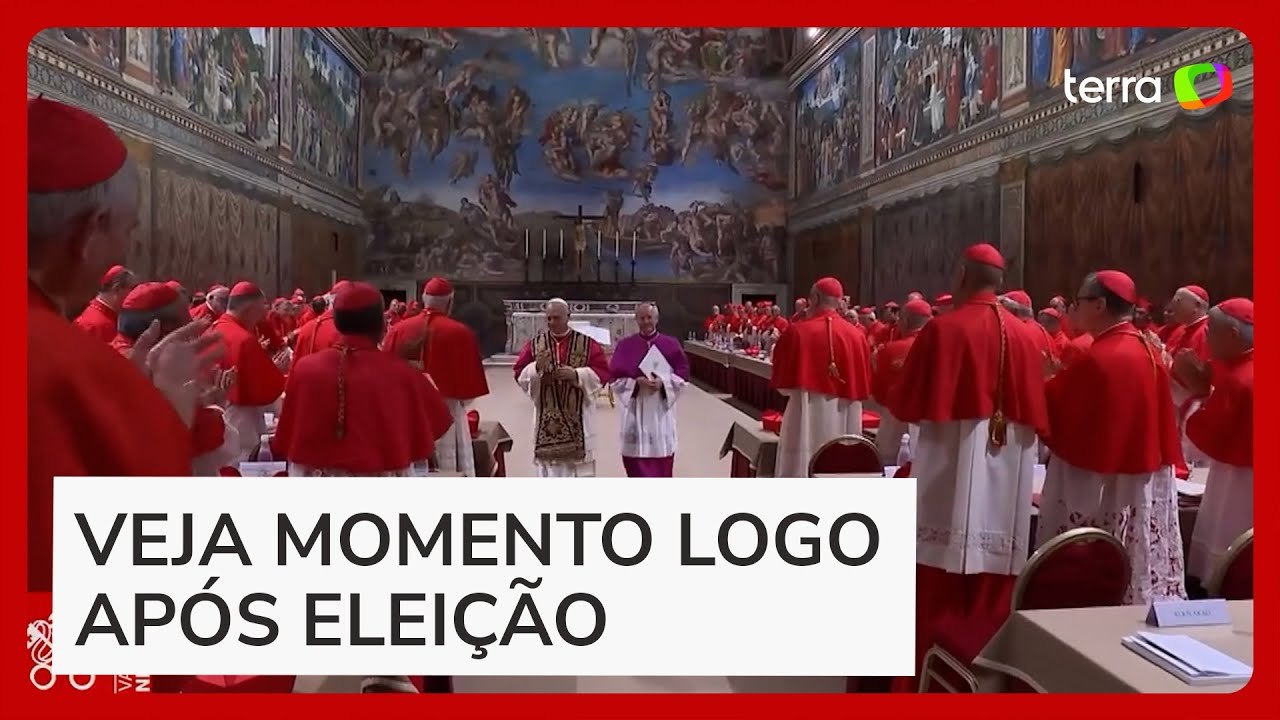 Novas imagens mostram Papa Leão XIV sendo aplaudido por cardeais na Capela Sistina logo após eleição