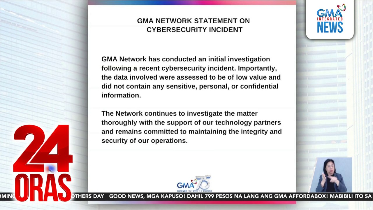 Napa-ulat na cybersecurity incident sa GMA Network, iniimbestigahan | 24 Oras