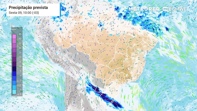 Sexta-feira, 09 de abril: Frente fria avança sobre o país provocando chuvas intensas e temporais.
