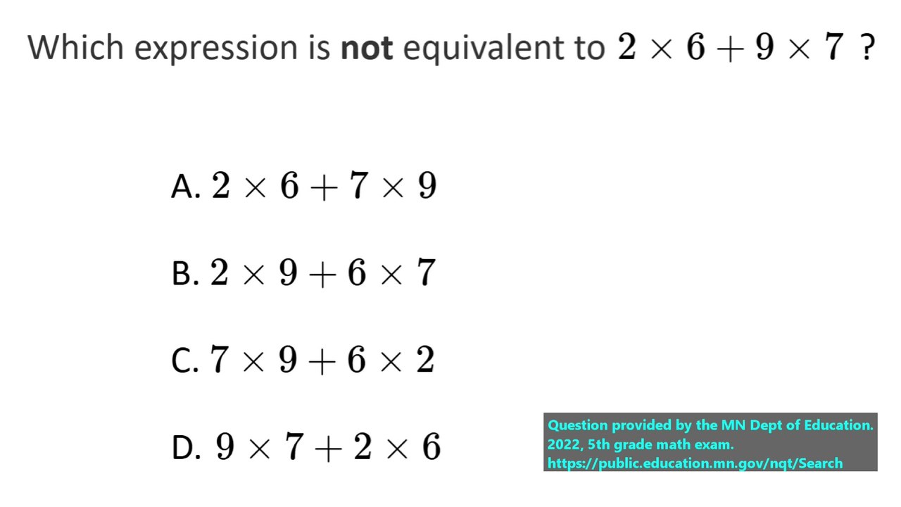 State exam math question on Order of Operations (#1). 5th Grade Math.