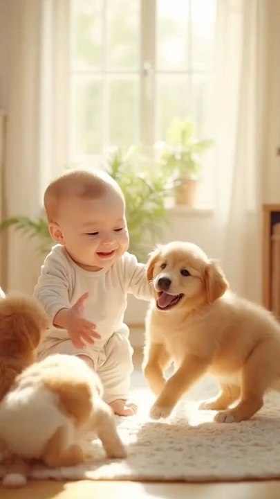 cute baby and  cute dogs and cats
