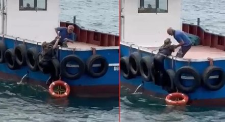 Vapurdan düşen kadının imdadına balıkçılar yetişti