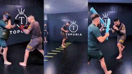 Topuria le desea un feliz sábado a Makhachev con un entrenamiento hipnótico