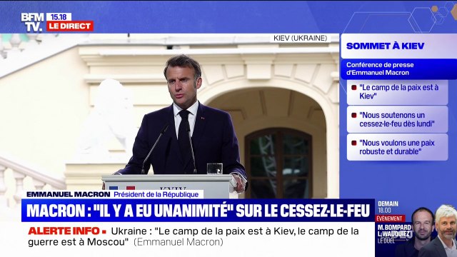 Sommet à Kiev: Il y a eu unanimité sur le caractère inconditionnel du cessez-le-feu proposé, affirme Emmanuel Macron