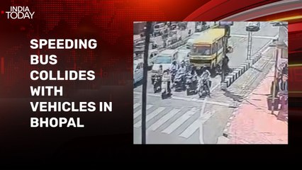 Video: Bus crashes into vehicles waiting at traffic signal in Bhopal